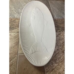 R.H. Macy Italy White Ceramic Fish Relief Oval Serving Platter 22.5 Inch Coastal